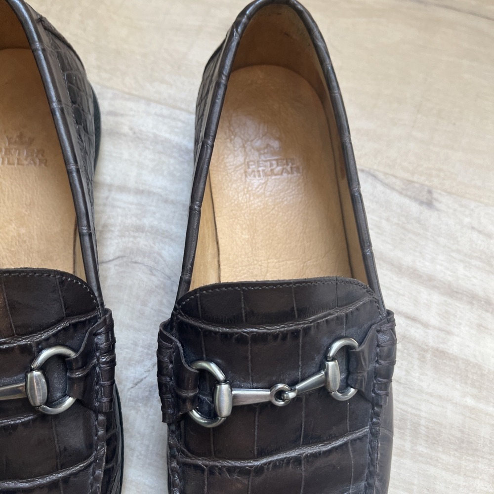 Peter Millar Dark Brown Crocodile Embossed Leather Loafer Men 9M Dress Shoes - Picture 5 of 16